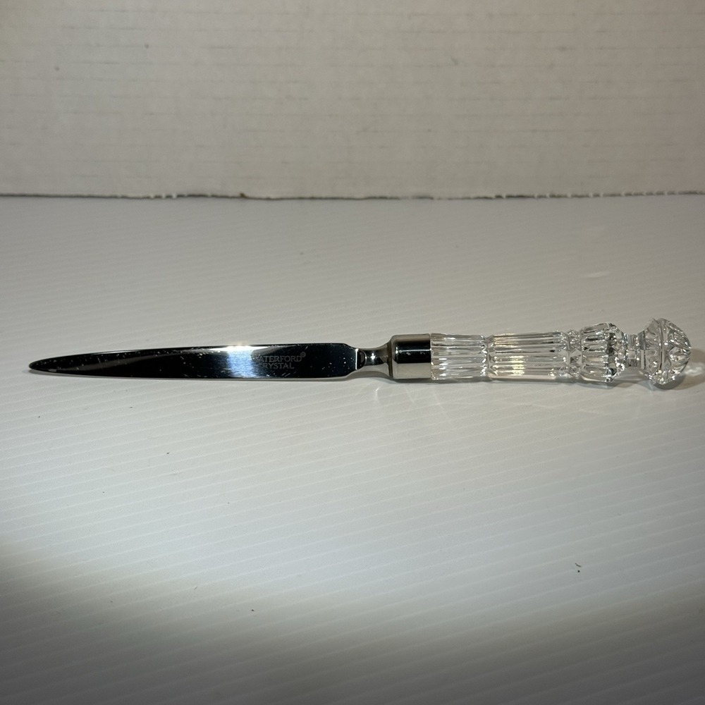 Vintage Waterford Crystal SIGNED H&R Block 10 Yr 8" Letter Opener Stainless NIB